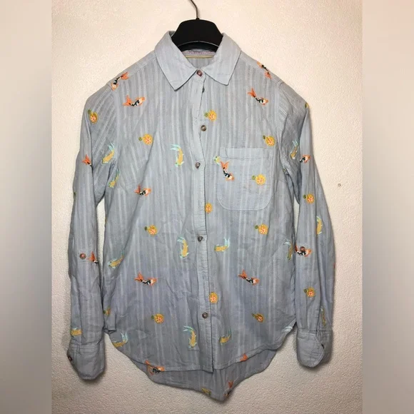 Anthropologie Maeve light blue Embroidered Dress Shirt S - Picture 4 of 12